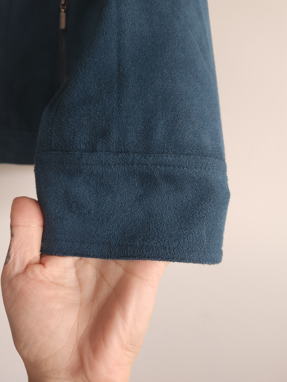 Northern Reflections Teal Faux Suede Zip Up Jacket | Peacock Blue Moto Style - Picture 3 of 10